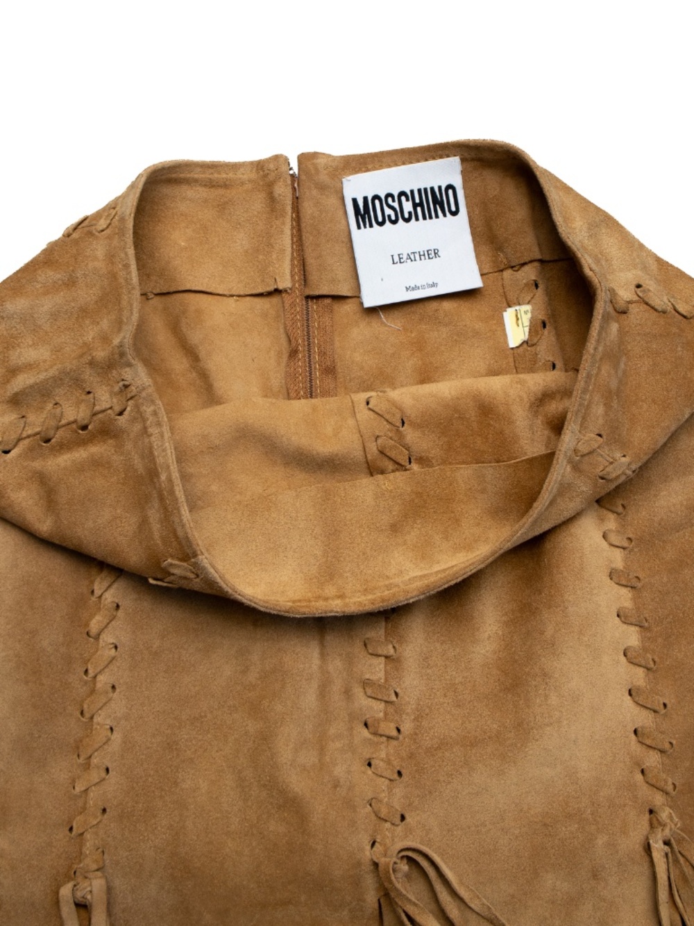 Moschino Leather Brown Suede Lace Up Tassel Mini Skirt Estimated Size M US 6 - Picture 4 of 6